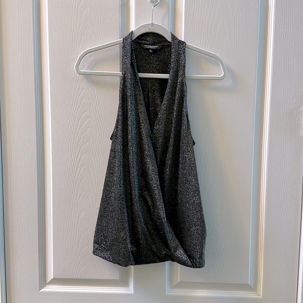 Sparkle surplus style , sleeveless, racerback top. Snap at bust. Charcoal , S